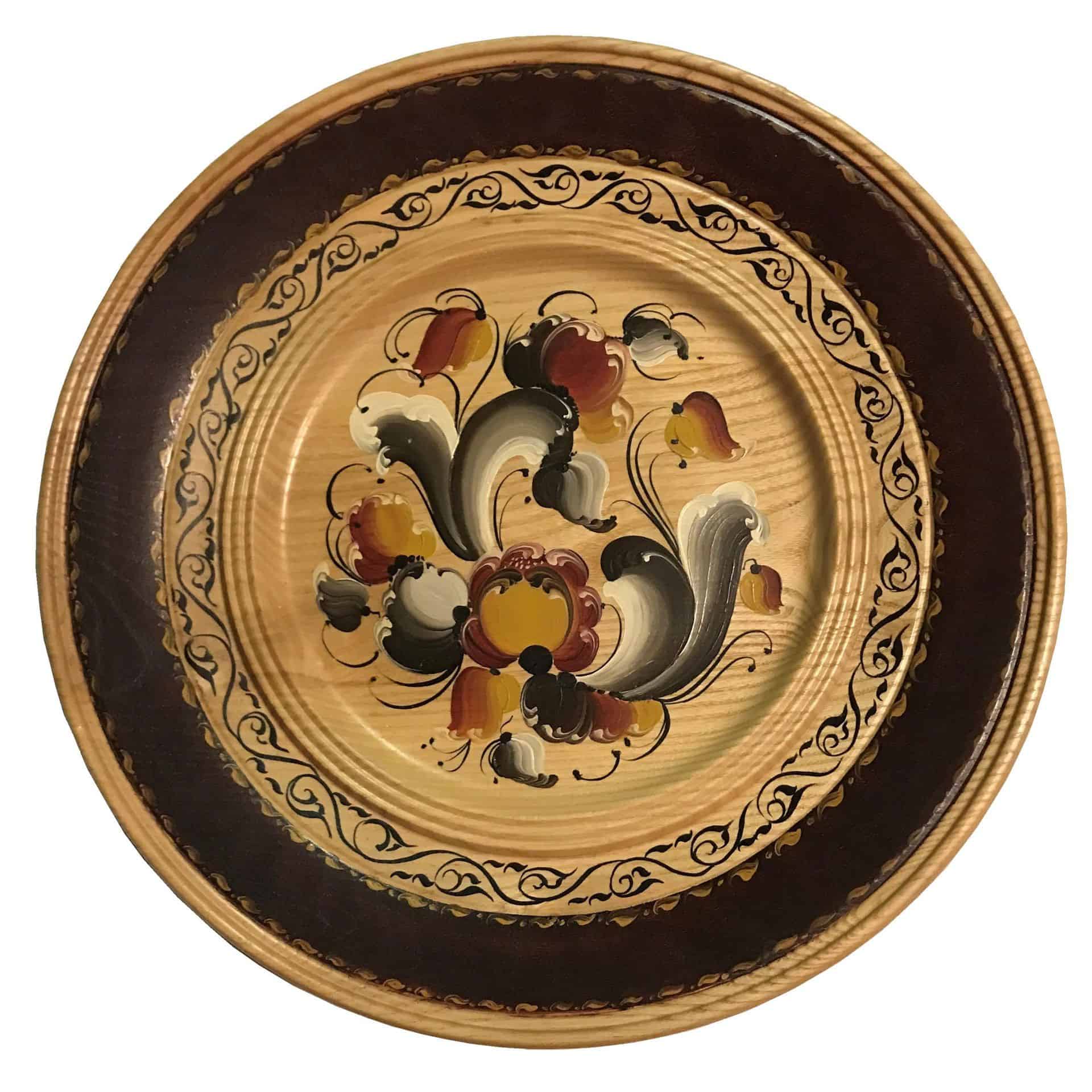 Norwegian Rosemaling Hand Painted wooden plate Natural Rosemaling Wooden plate