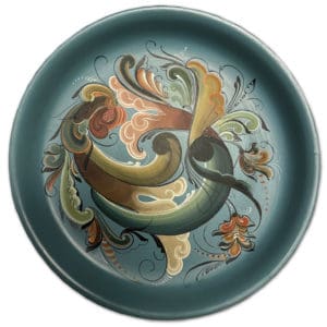 Blue Norwegian Wooden Rosemaling Bowl