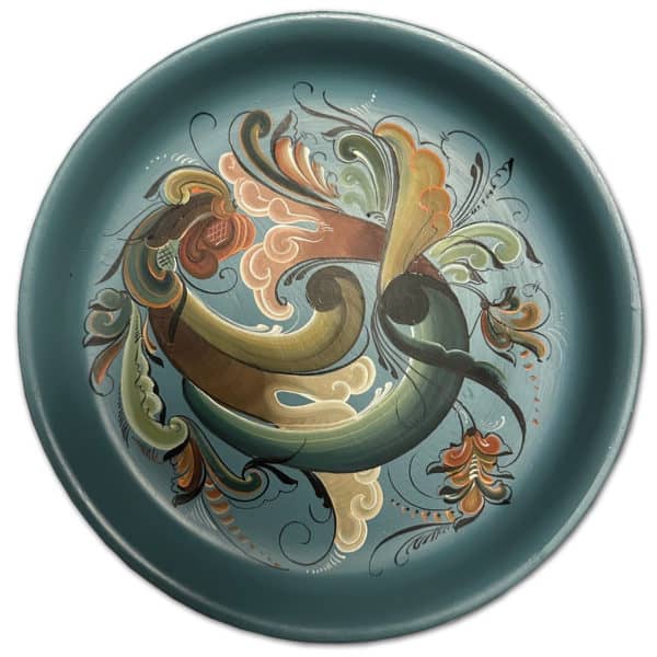 Blue Norwegian Wooden Rosemaling Bowl