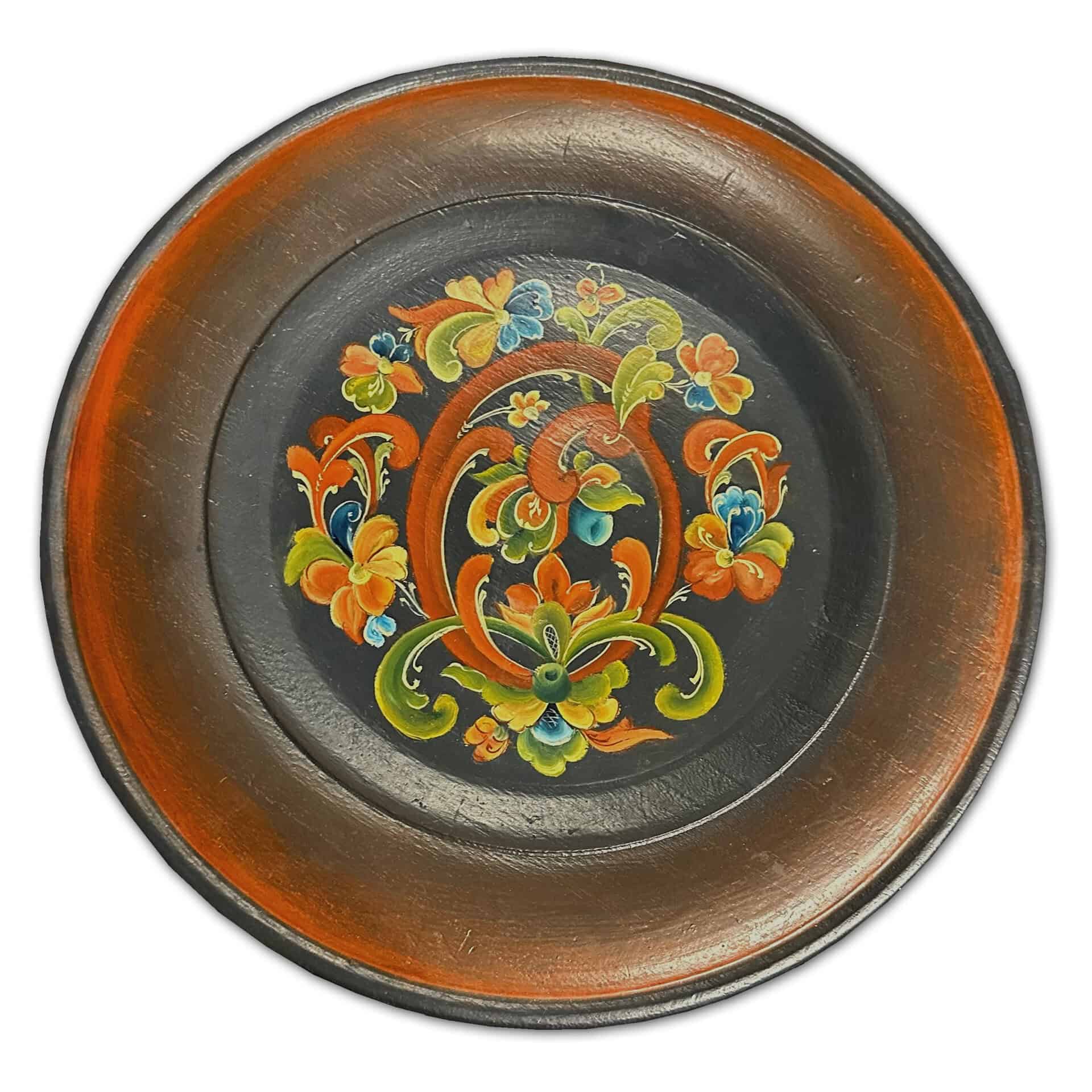 Dark Wooden Rosemaling Plate