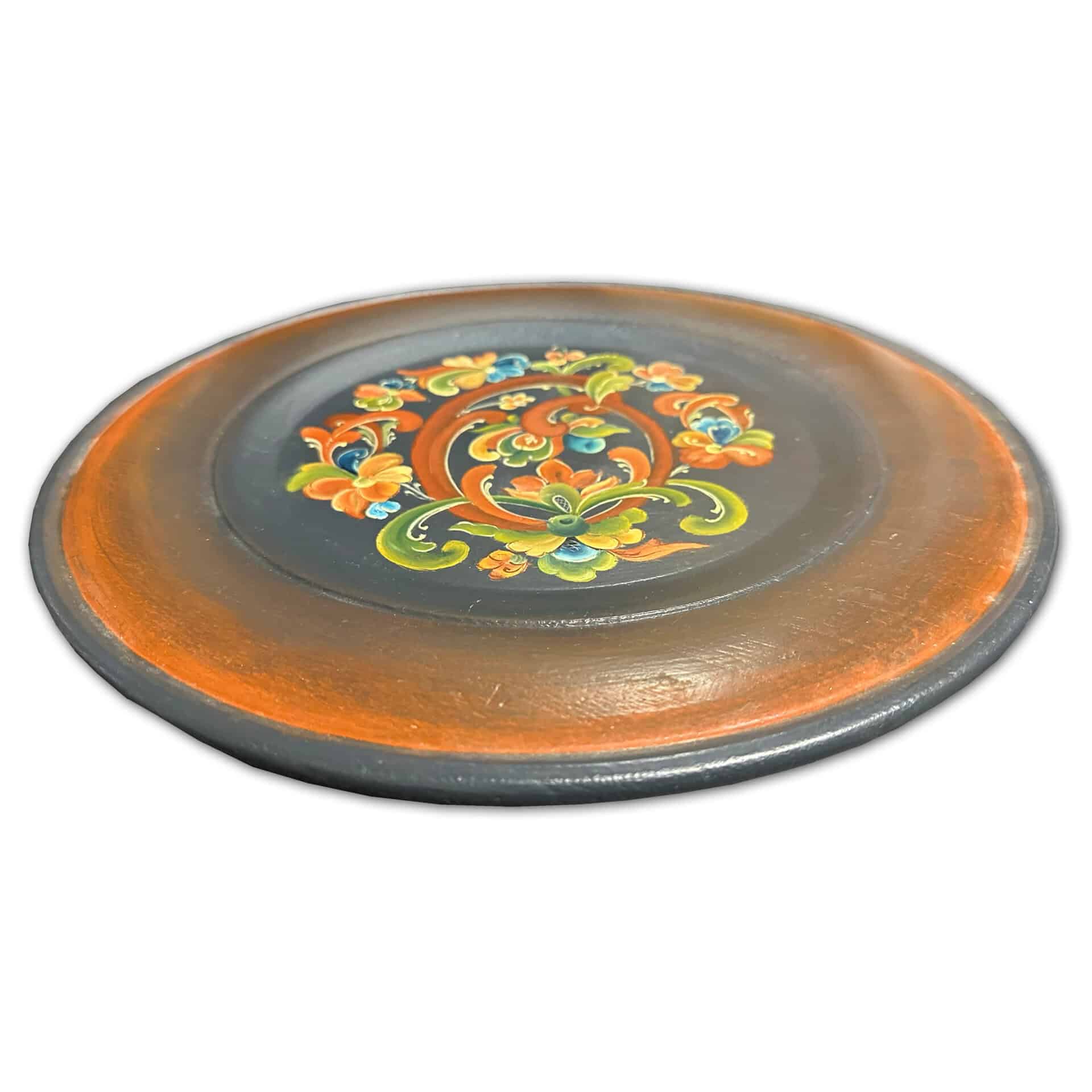 Dark Wooden Rosemaling Plate - Image 2