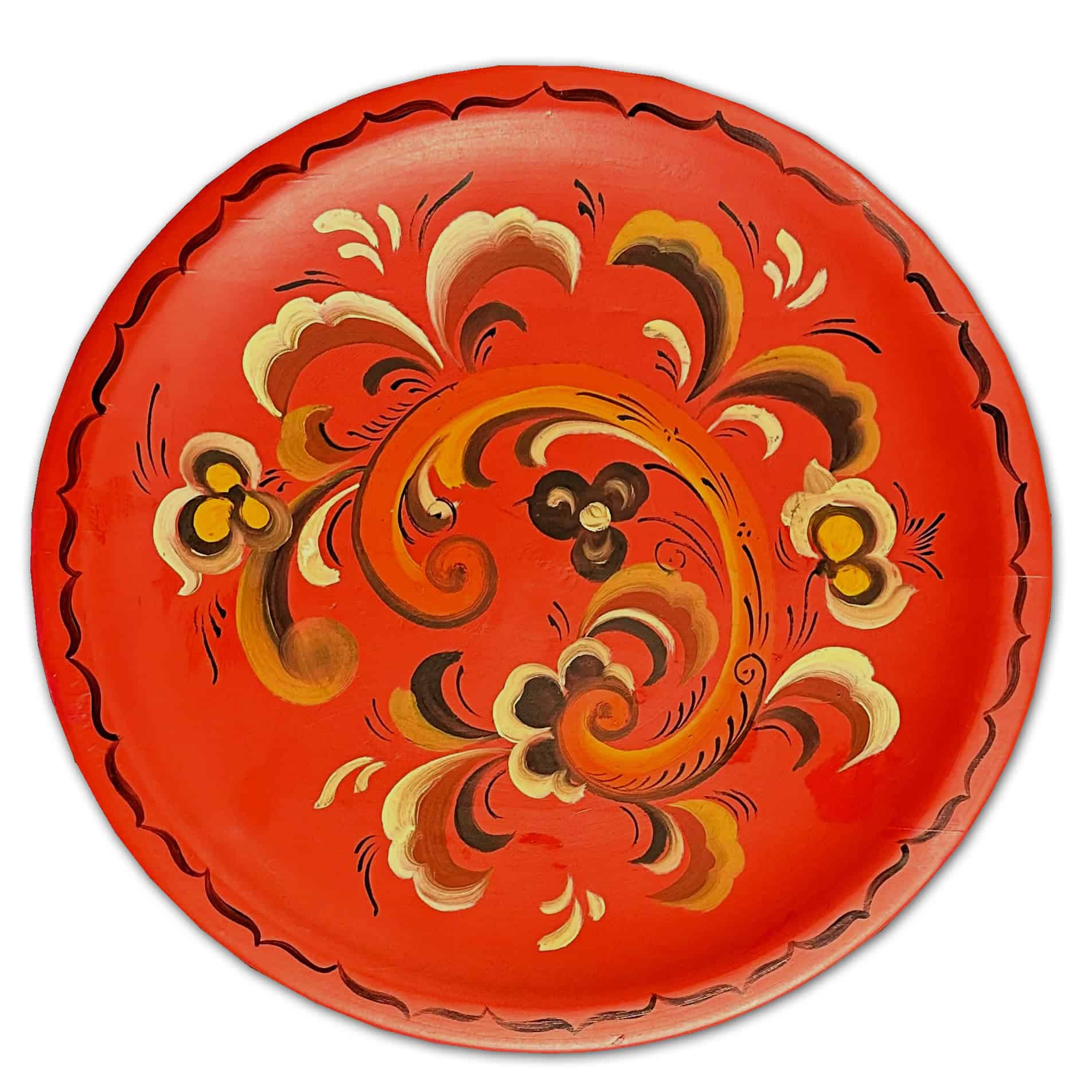 Red Wooden Rosemaling Plate