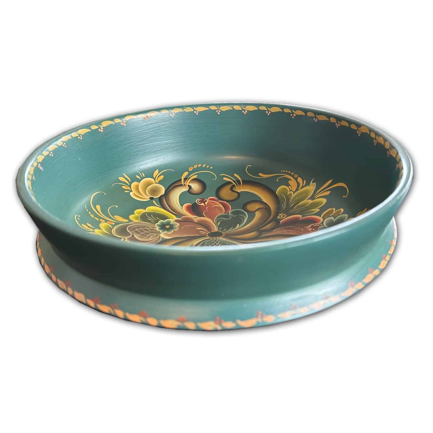 Wooden Aqua Rosemaling Bowl